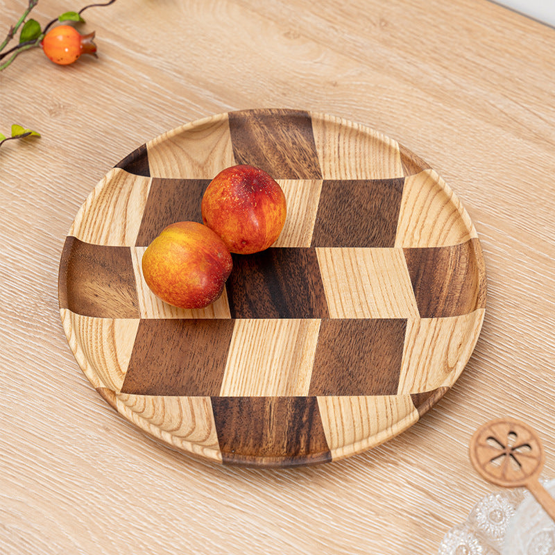 Acacia Checkered Wood Serving Tray