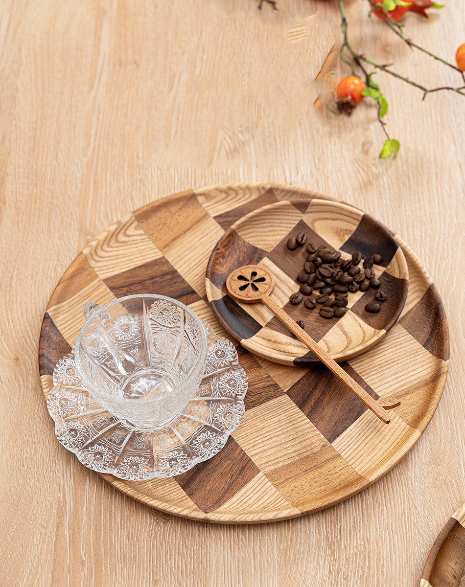 Acacia Checkered Wood Serving Tray