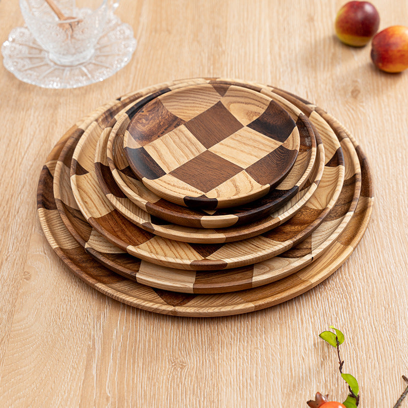 Acacia Checkered Wood Serving Tray