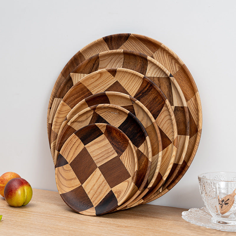 Acacia Checkered Wood Serving Tray